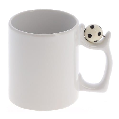 Mug céramique 330ml (11oz) Blanc - Anse ballon de foot - Qualité AAA - Diamètre 82mm - Vendu par 12