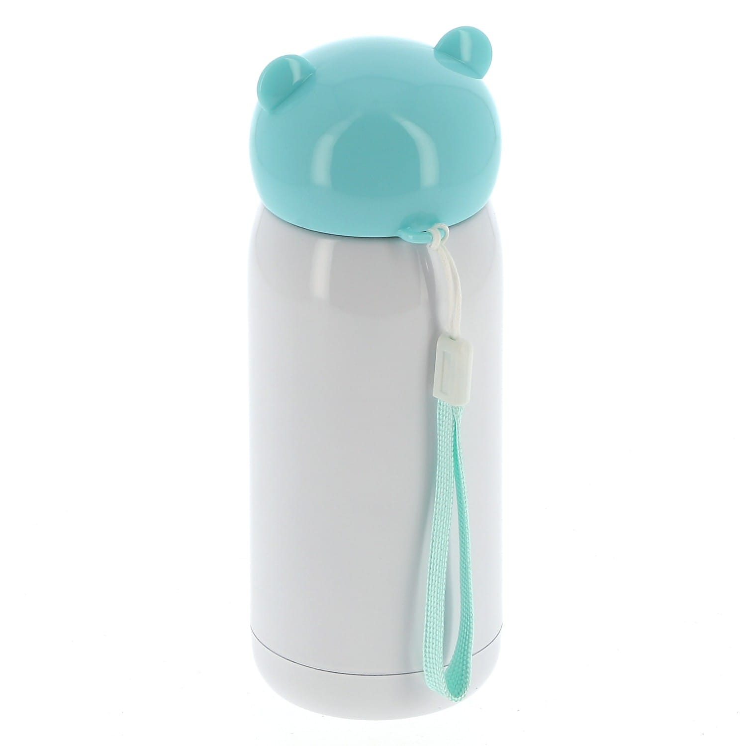 Gourde TECHNOTAPE isotherme enfant 320ml (11oz) Blanc bouchon bleu -  Diamètre 67mm - Livrée avec dragonne