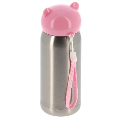 Gourde isotherme enfant 320ml (11oz) Argent bouchon rose - Diamètre 67mm - Livrée avec dragonne