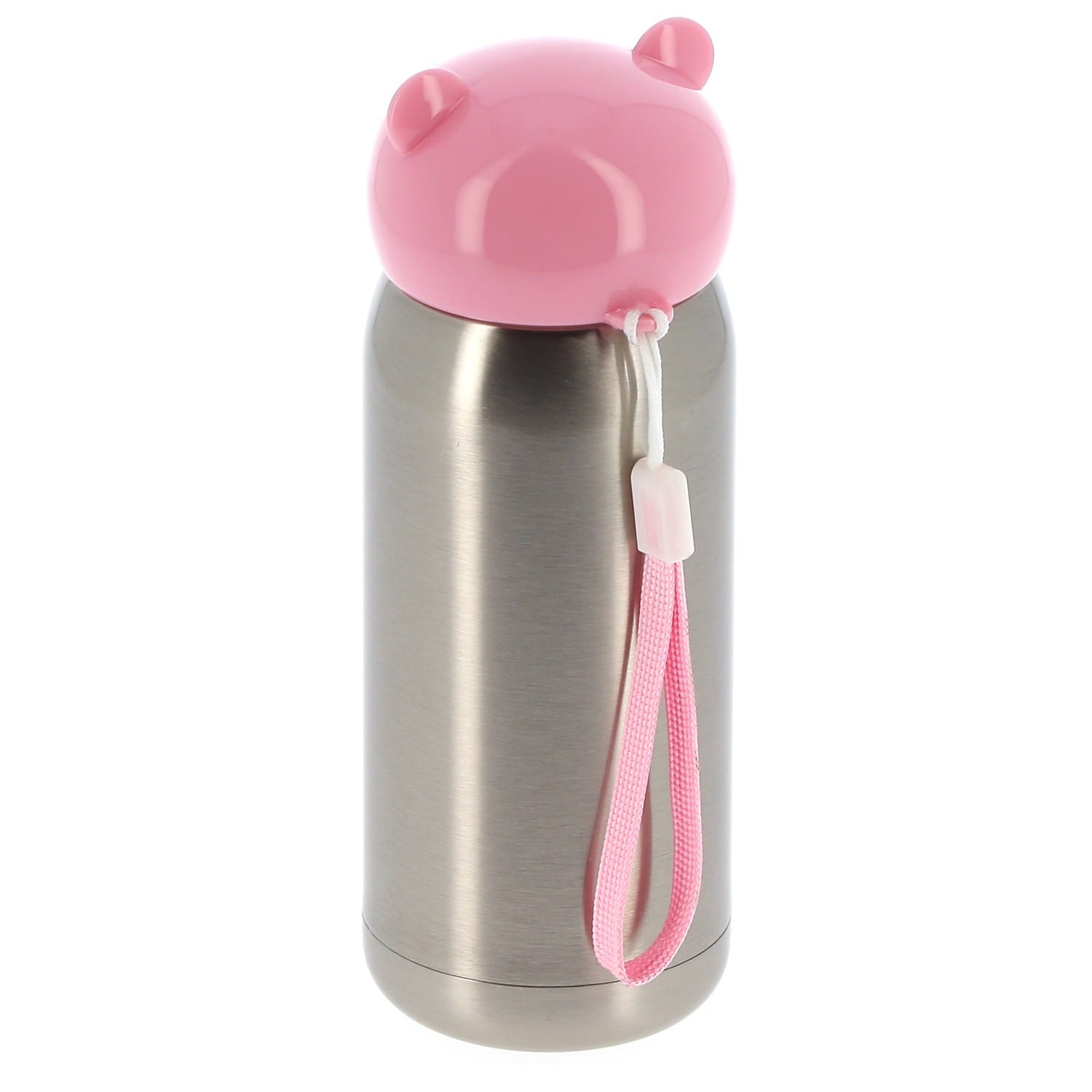 Gourde TECHNOTAPE isotherme enfant 320ml (11oz) Argent bouchon rose -  Diamètre 67mm - Livrée avec dragonne