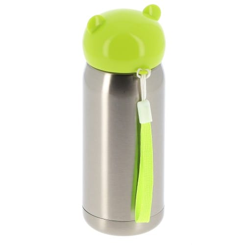 Gourde isotherme enfant 320ml (11oz) Argent bouchon vert  - Diamètre 67mm - Livrée avec dragonne