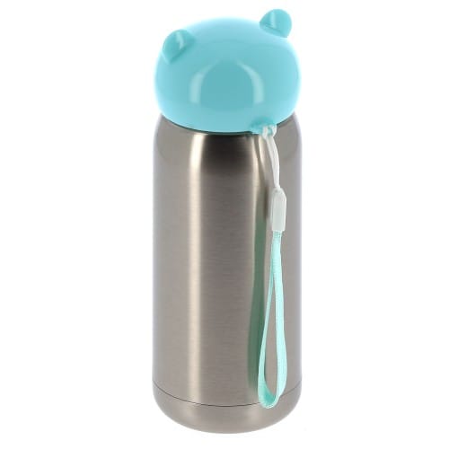 Gourde isotherme enfant 320ml (11oz) Argent bouchon bleu - Diamètre 67mm - Livrée avec dragonne