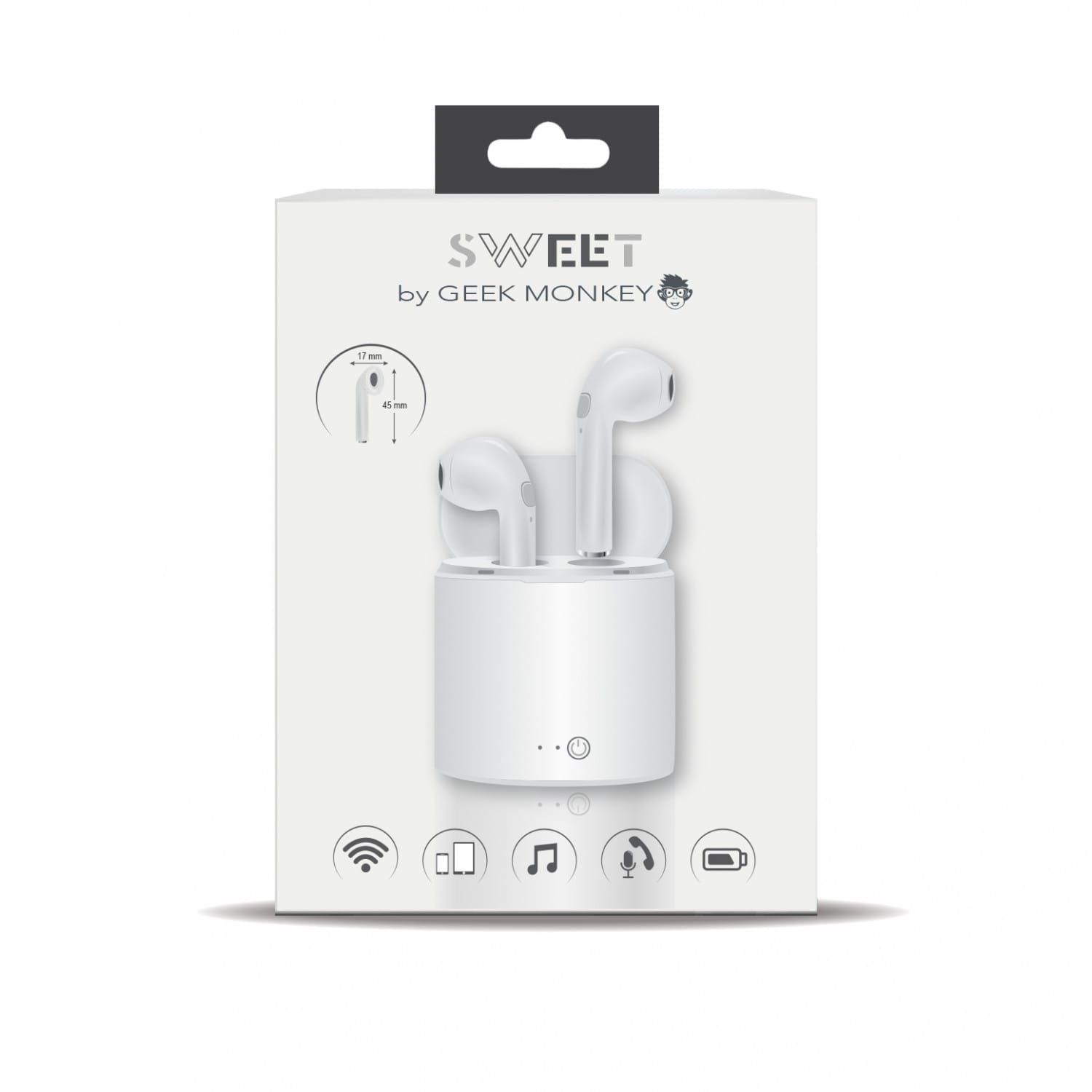 Ecouteurs GEEK MONKEY TWS MINI - Bluetooth - avec Boitier de Charge LED -  Blancs