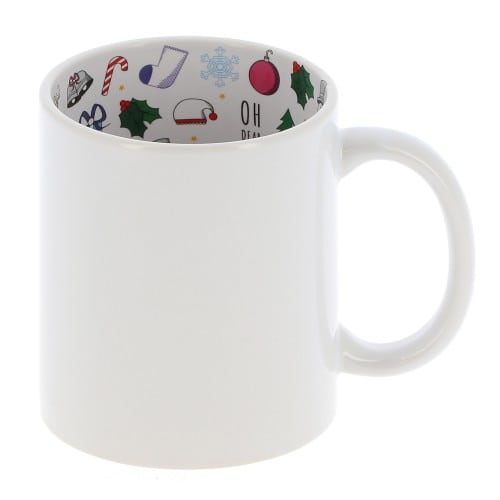 Mug céramique 330ml (11oz) Blanc - Intérieur "Christmas" - Qualité AAA - Diamètre 82mm - Vendu par 12