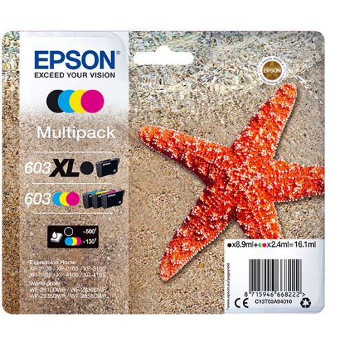 EPSON - Cartouche d'encre T03A94 - Etoile de mer n°603XL/STD Multipack 4 couleurs 16,1ml