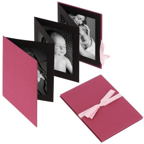 GOLDBUCH - Mini album accordéon LEPORELLO "Bella Vista" - 10 pages noires - 10 photos 10x15cm - Couverture Fushia 15,5x19cm + ruban