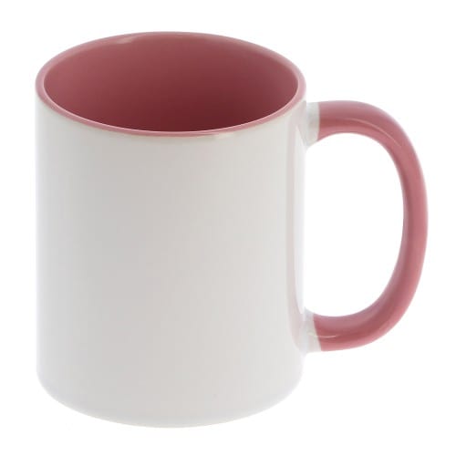 Mug céramique 330ml (11oz) - Blanc/poignée et intérieur rose - Qualité AAA - Diamètre 82mm - Vendu par 12