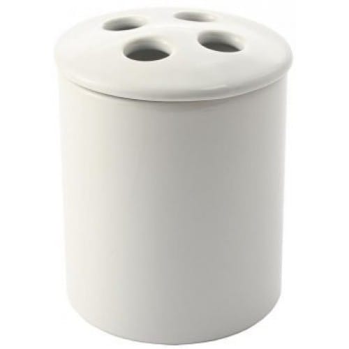 Pot brosses à dents TECHNOTAPE en céramique blanche - 4 trous - Adapté lave-vaisselle/micro-ondes