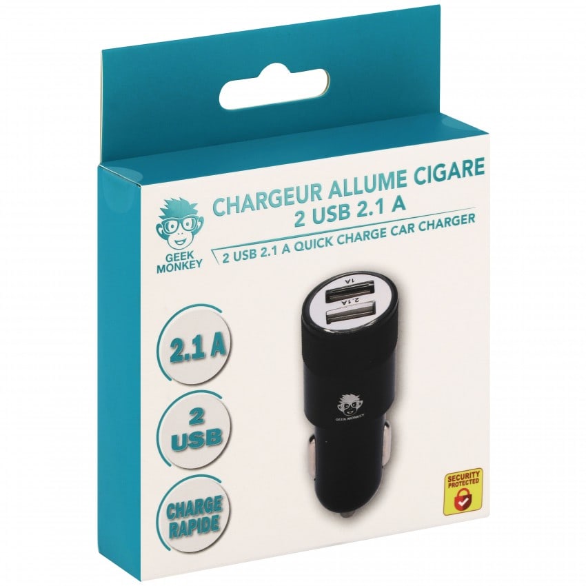 Chargeur allume-cigare 2 USB 2.1 A Quick charge noir