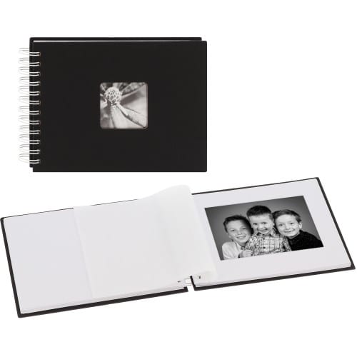 HAMA - Mini album traditionnel FINE ART SPIRAL - 50 pages blanches + feuillets cristal - 50 photos - Couverture Noire 24x17cm + fenêtre