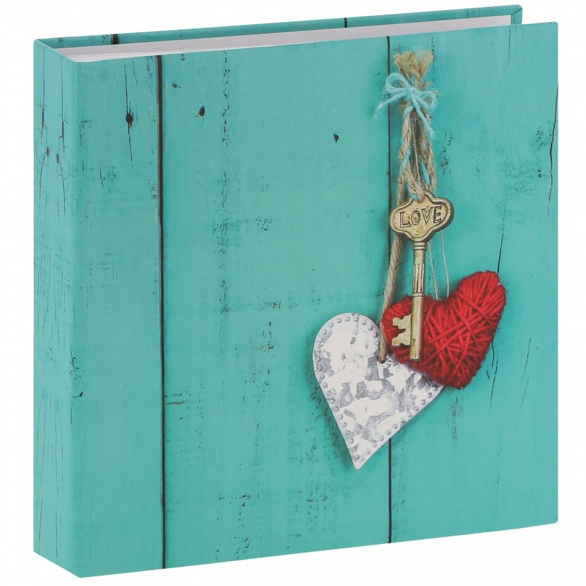 pochettes avec mémo Rustico Love Key - 100 pages blanches - 200 photos - Couverture Turquoise 22,5x22cm + poche CD