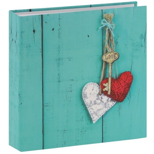 HAMA - Album photo pochettes avec mémo RUSTICO LOVE KEY - 100 pages blanches - 200 photos - Couverture Bleue Turquoise 22,5x22cm