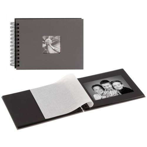 HAMA - Mini album traditionnel FINE ART SPIRAL - 50 pages noires + feuillets cristal - 50 photos - Couverture Grise 24x17cm + fenêtre
