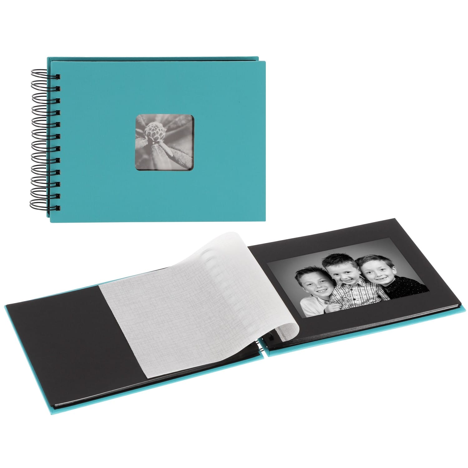Mini album HAMA traditionnel FINE ART SPIRAL - 50 pages noires + feuillets  cristal - 50 photos - Couverture Bleue Turquoise 24x17cm + fenêtre