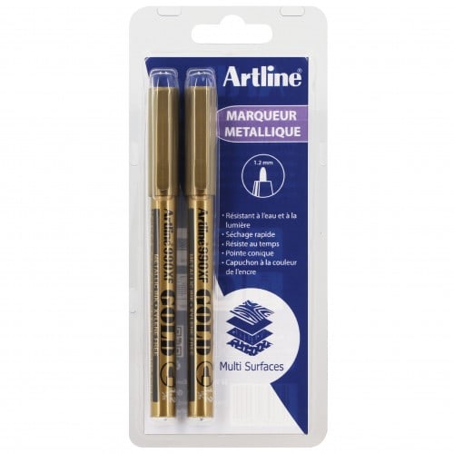 ARTLINE - Marqueur permanent indélébile - Pointe 1,2mm - Couleur or - Blister de 2