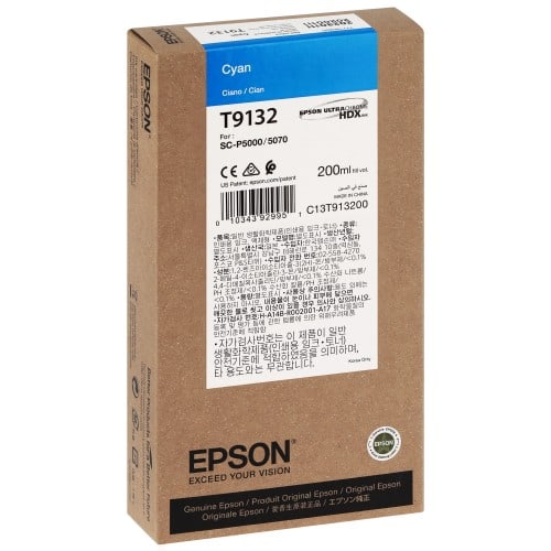 Cartouche d'encre traceur EPSON SC-P5000 - Cyan - 200ml - T9132