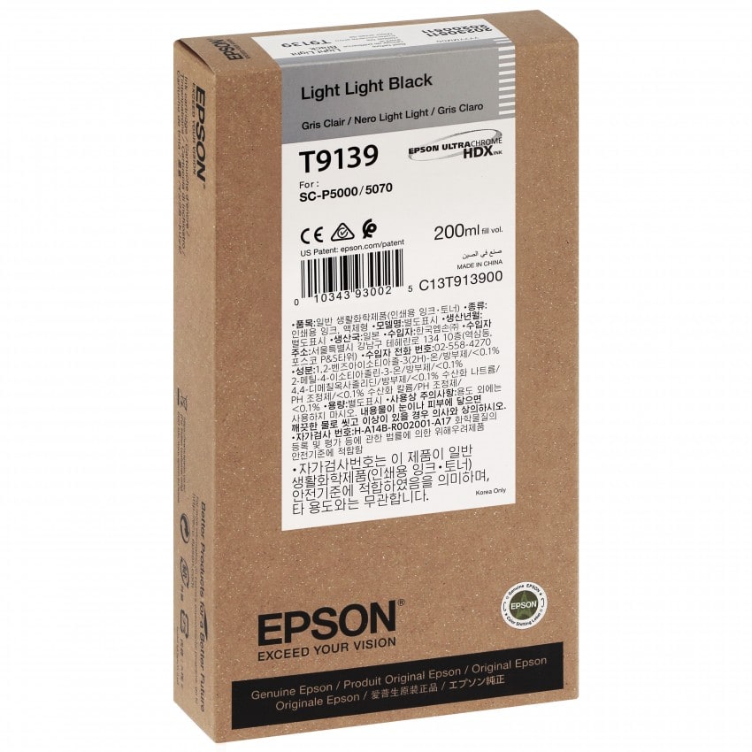 Cartouche d'encre traceur EPSON SC-P5000 - Gris Clair - 200ml - T9139