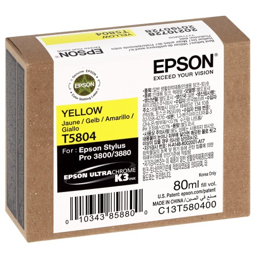 Cartouche d'encre traceur EPSON T5804 Pour imprimante 3800/3880 Jaune - 80ml