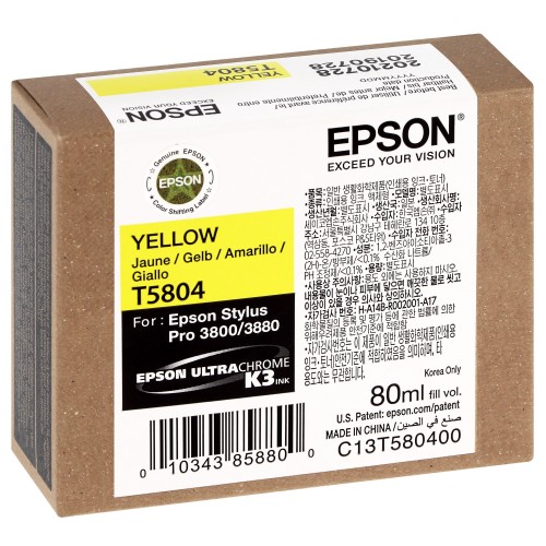 EPSON - Cartouche d'encre traceur T5804 Pour imprimante 3800/3880 Jaune - 80ml