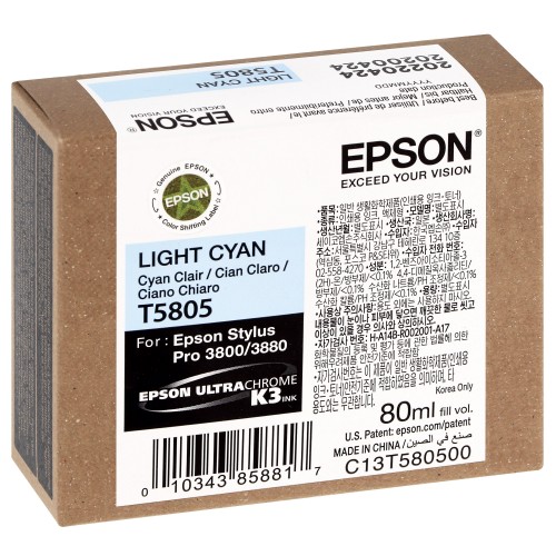 EPSON - Cartouche d'encre traceur T5805 Pour imprimante 3800/3880 Cyan clair - 80ml