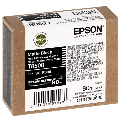 Cartouche d'encre traceur EPSON SC-P800 - Noir Mat - 80ml - T8508