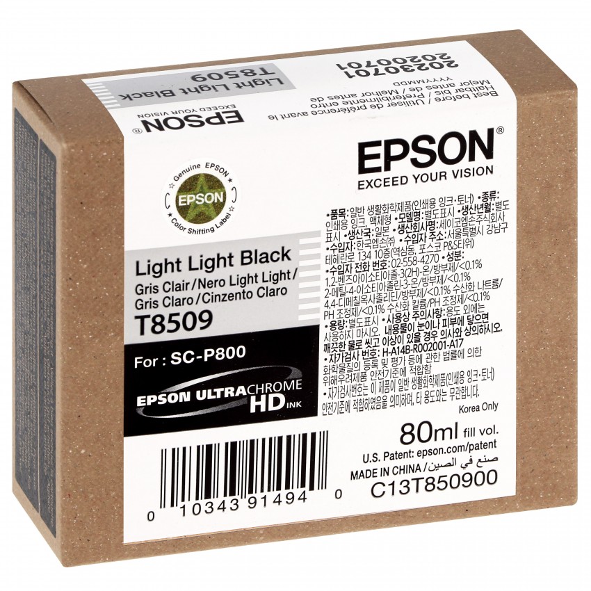 Cartouche d'encre traceur EPSON SC-P800 - Gris clair - 80ml - T8509