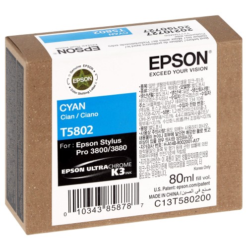 EPSON - Cartouche d'encre traceur T5802 Pour imprimante 3800/3880 Cyan - 80ml