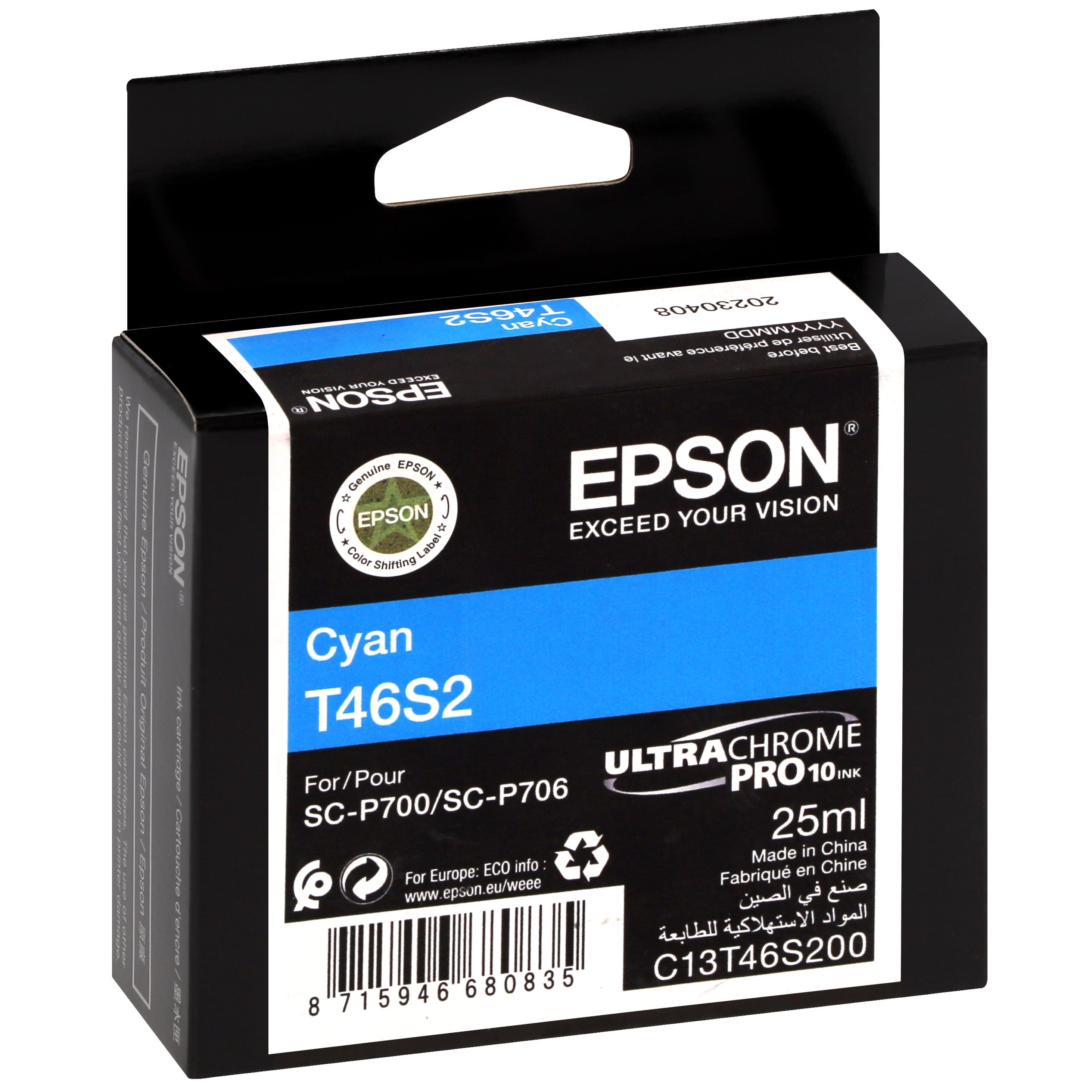 EPSON - Cartouche d'encre traceur UltraChrome Pro 10 SC-P700 - Cyan - 25ml - T46S2