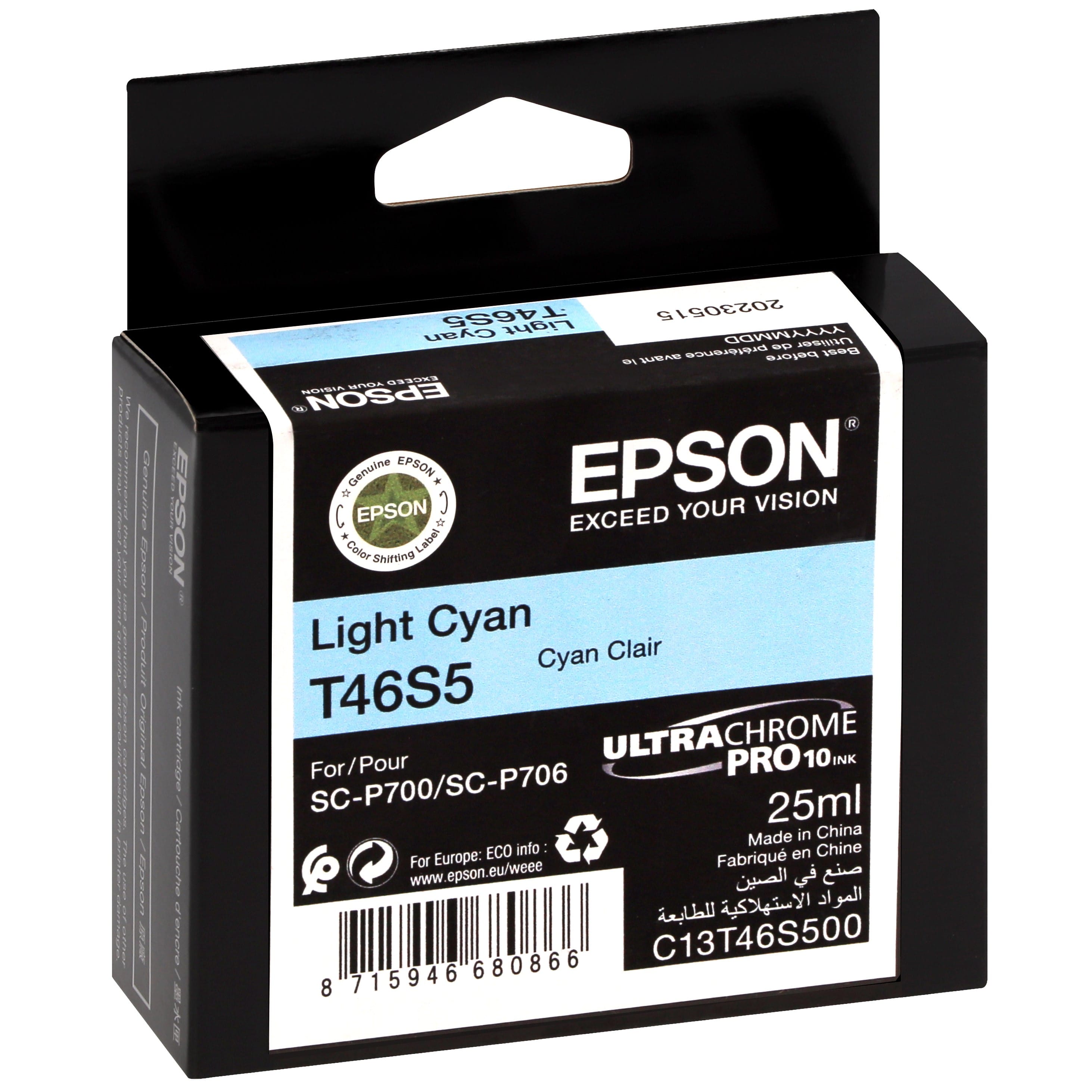 EPSON - Cartouche d'encre traceur UltraChrome Pro 10 SC-P700 - Light cyan - 25ml - T46S5
