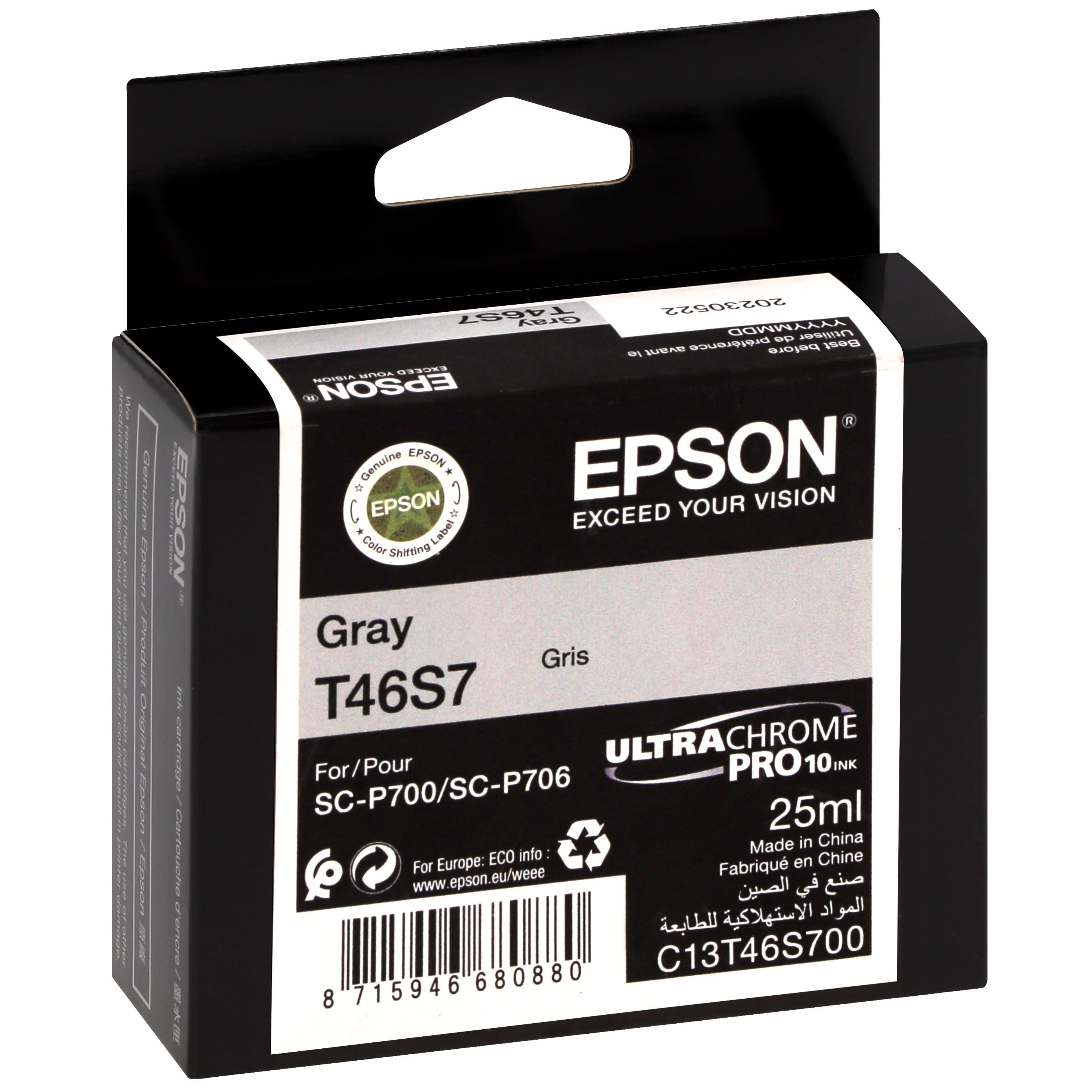 EPSON - Cartouche d'encre traceur UltraChrome Pro 10 SC-P700 - Gris - 25ml - T46S7