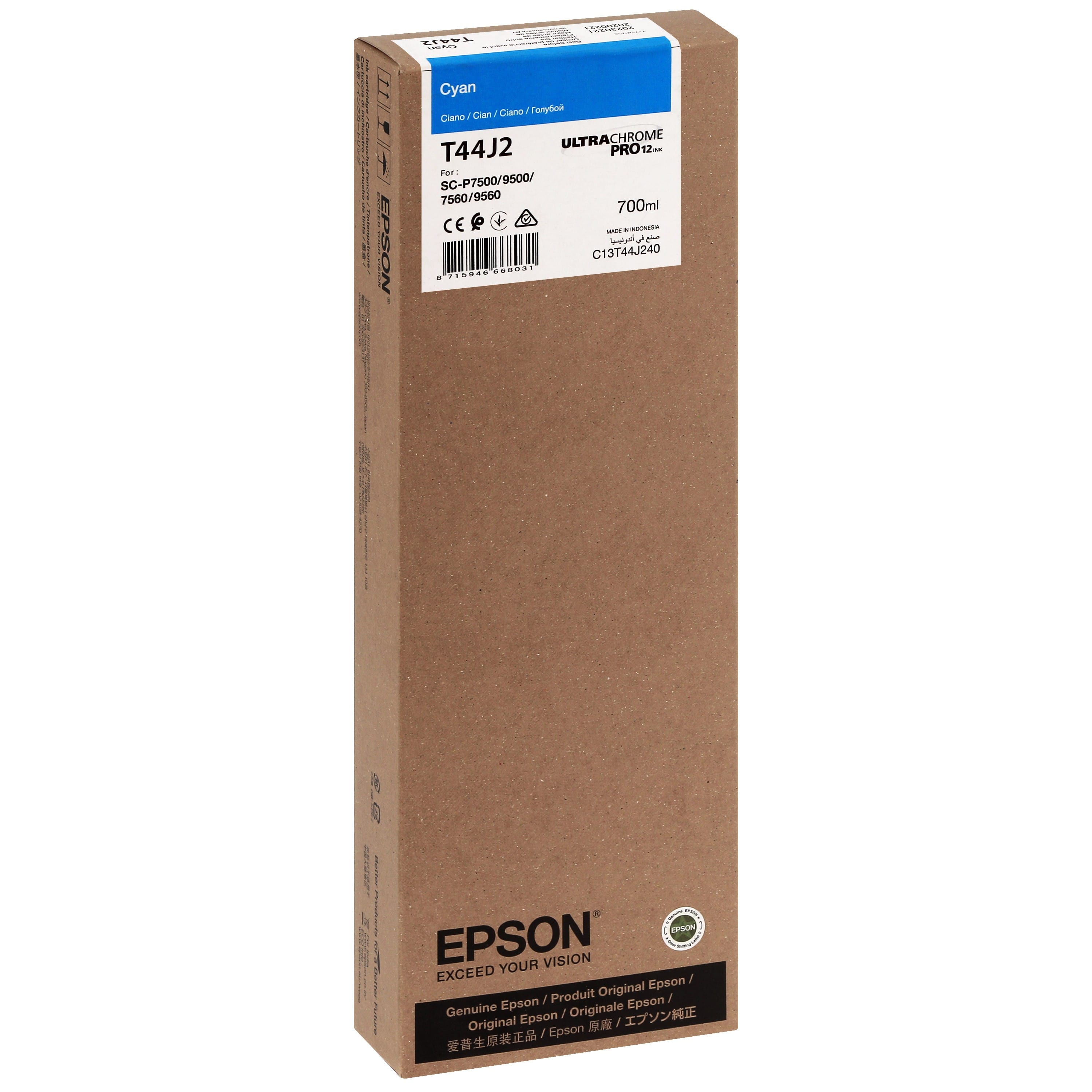 EPSON - Cartouche d'encre traceur T44J2 Pour imprimante SC-P7500/9500 UltraChrome PRO Cyan - 700ml