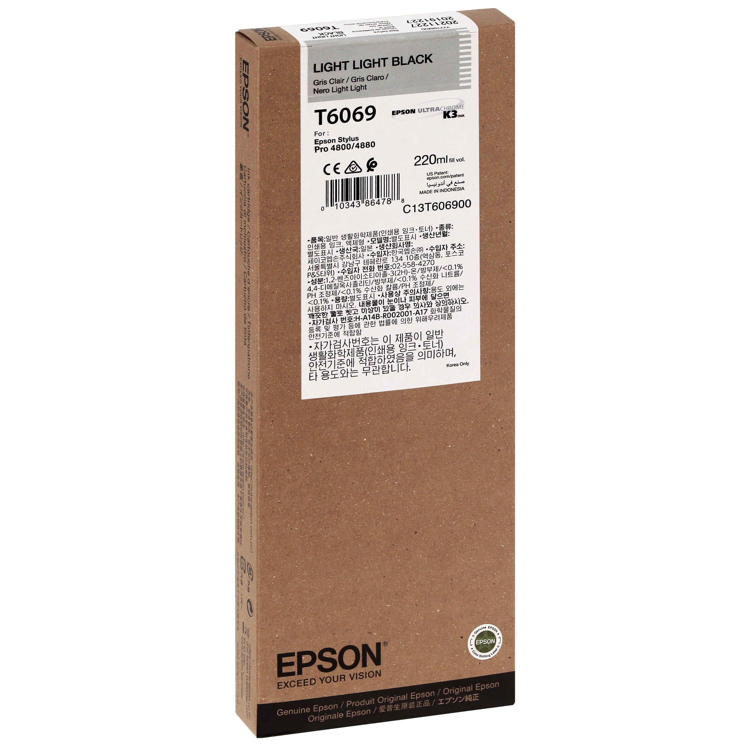 EPSON - Cartouche d'encre traceur T6069 Pour imprimante 4800/4880 Gris clair - 220ml