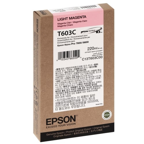 Cartouche d'encre traceur EPSON T603C Pour imprimante 7800/9800 Magenta clair - 220ml