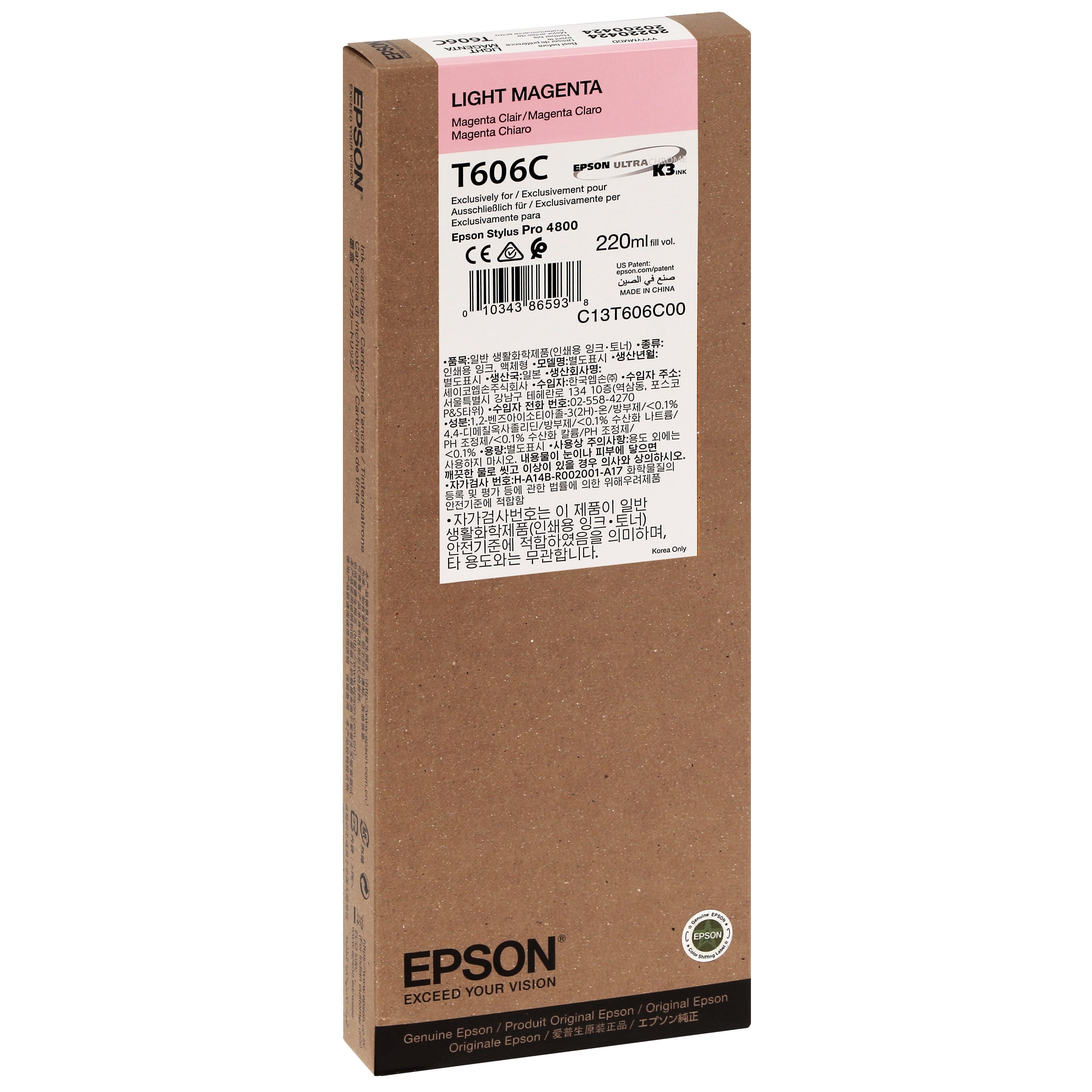 EPSON - Cartouche d'encre traceur T606C Pour imprimante 4800 Magenta clair - 220ml