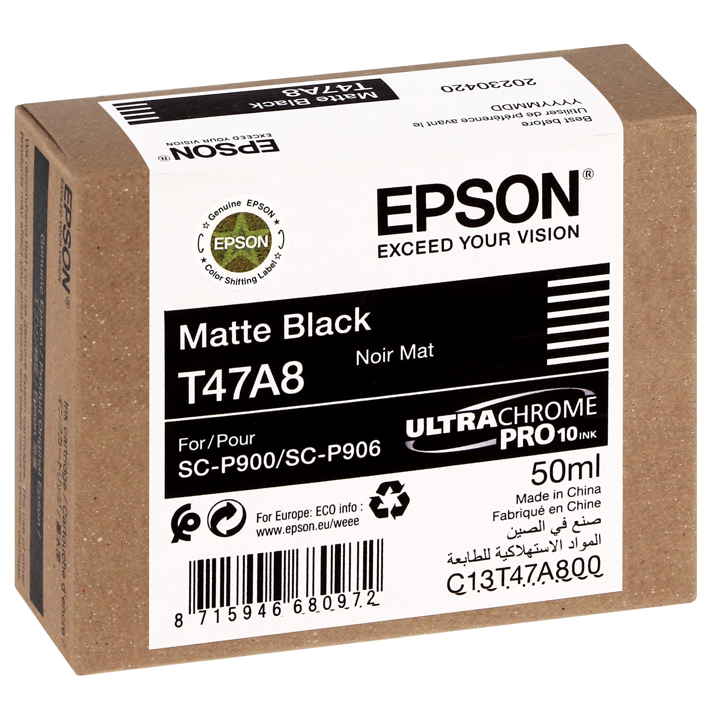 EPSON - Cartouche d'encre traceur UltraChrome Pro 10 SC-P900 - Noir mat - 50ml - T47A8