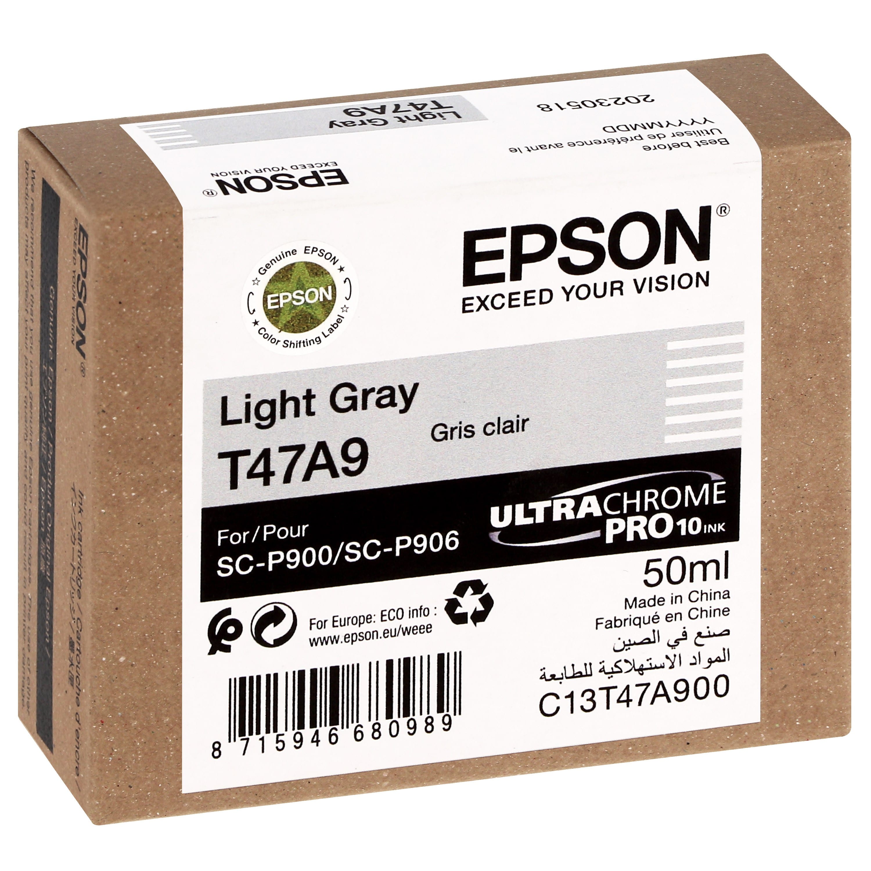 EPSON - Cartouche d'encre traceur UltraChrome Pro 10 SC-P900 - Light gris - 50ml - T47A9