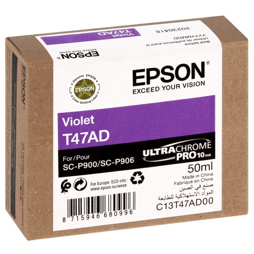 EPSON - Cartouche d'encre traceur UltraChrome Pro 10 SC-P900 - Violet - 50ml - T47AD