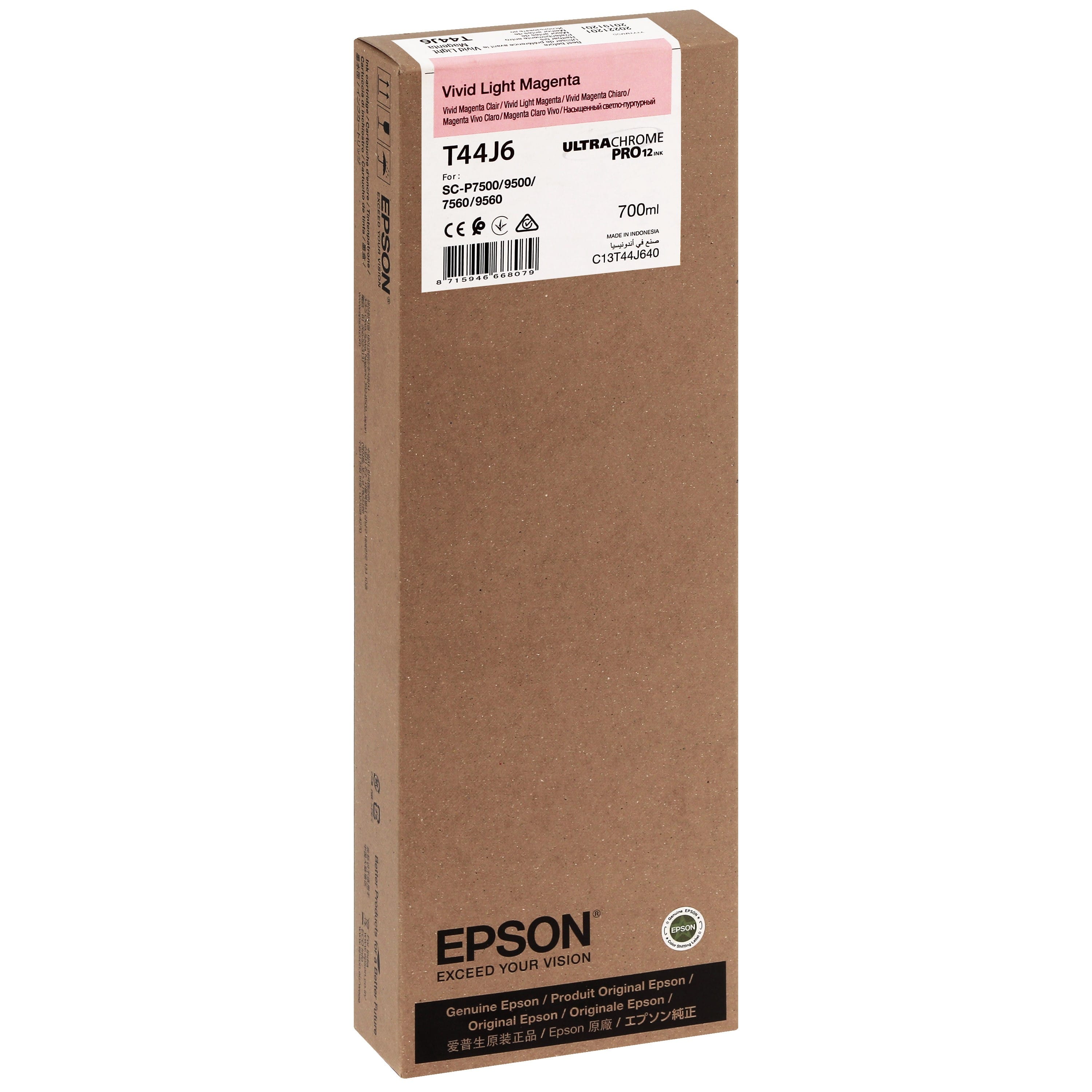 EPSON - Cartouche d'encre traceur T44J6 Pour imprimante SC-P7500/9500 UltraChrome PRO Vivid Light Magenta - 700ml