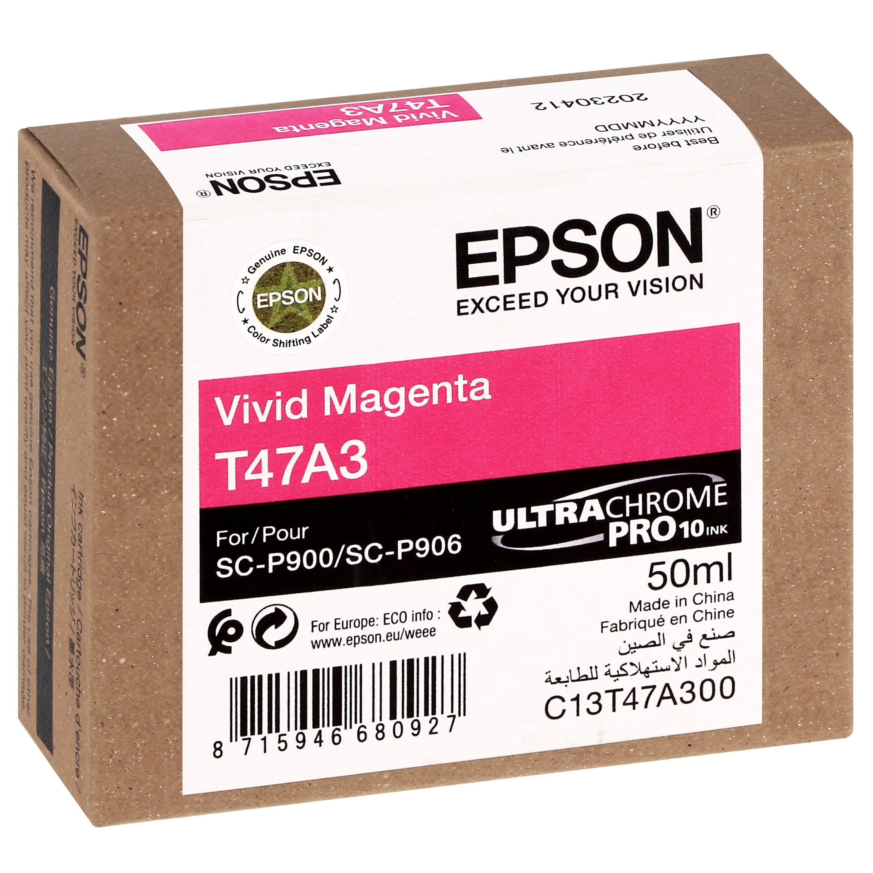 EPSON - Cartouche d'encre traceur UltraChrome Pro 10 SC-P900 - Vivid magenta - 50ml - T47A3