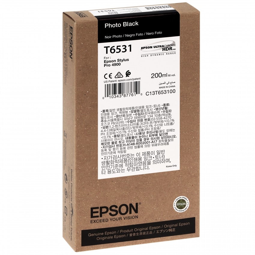Cartouche d'encre traceur EPSON T6531 Pour imprimante 4900 Noir Photo - 200ml