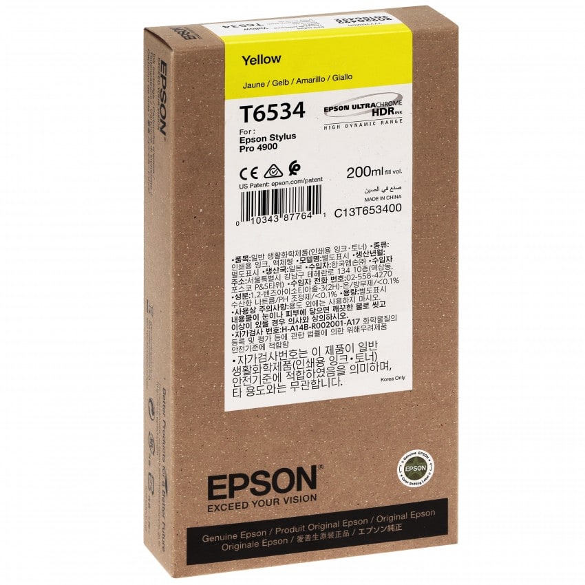 Cartouche d'encre traceur EPSON T6534 Pour imprimante 4900 Jaune - 200ml