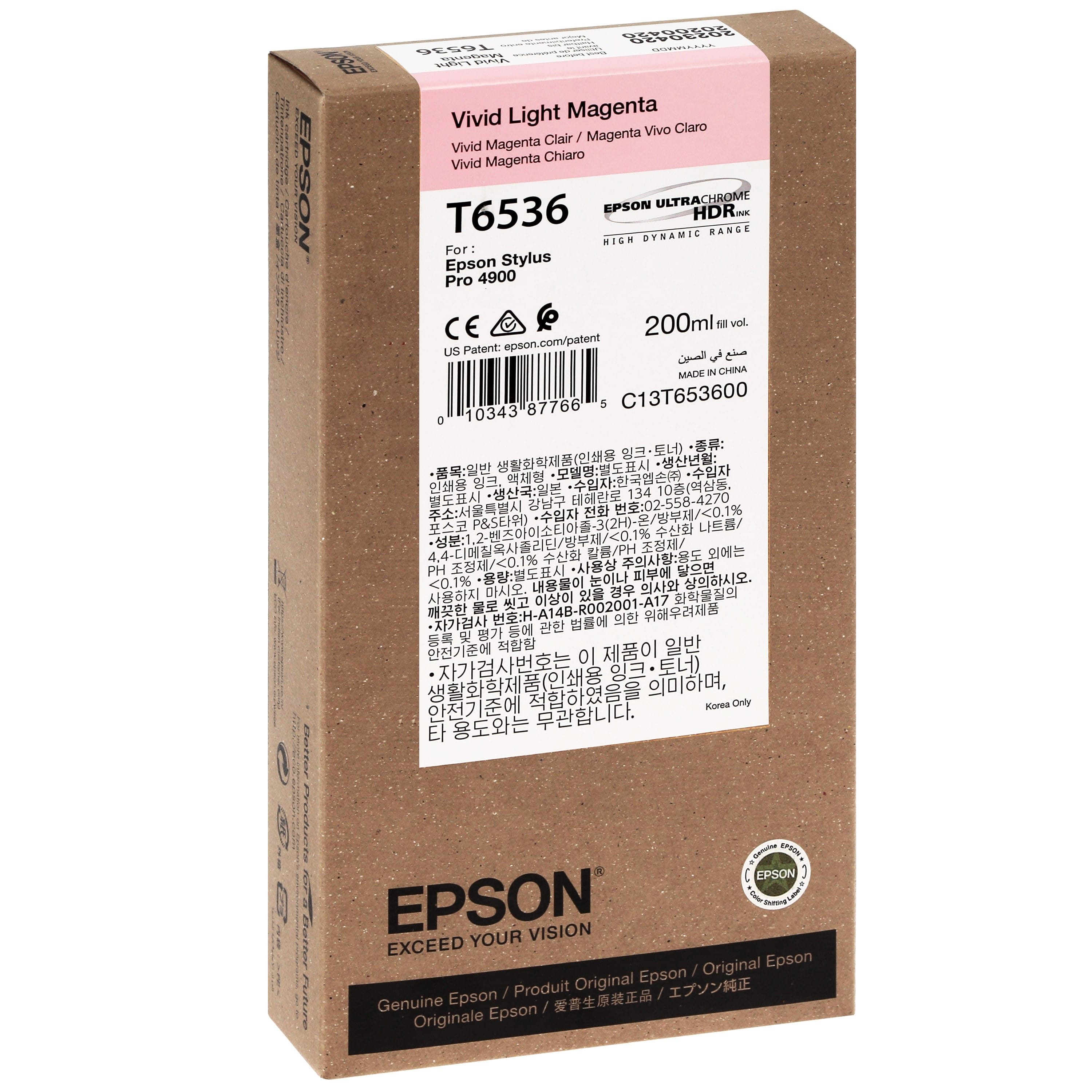EPSON - Cartouche d'encre traceur T6536 Pour imprimante 4900 Vivid Magenta clair - 200ml