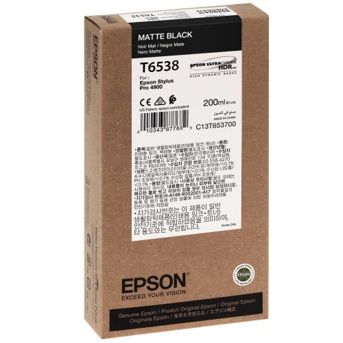 Cartouche d'encre traceur EPSON T6538 Pour imprimante 4900 Noir mat - 200ml