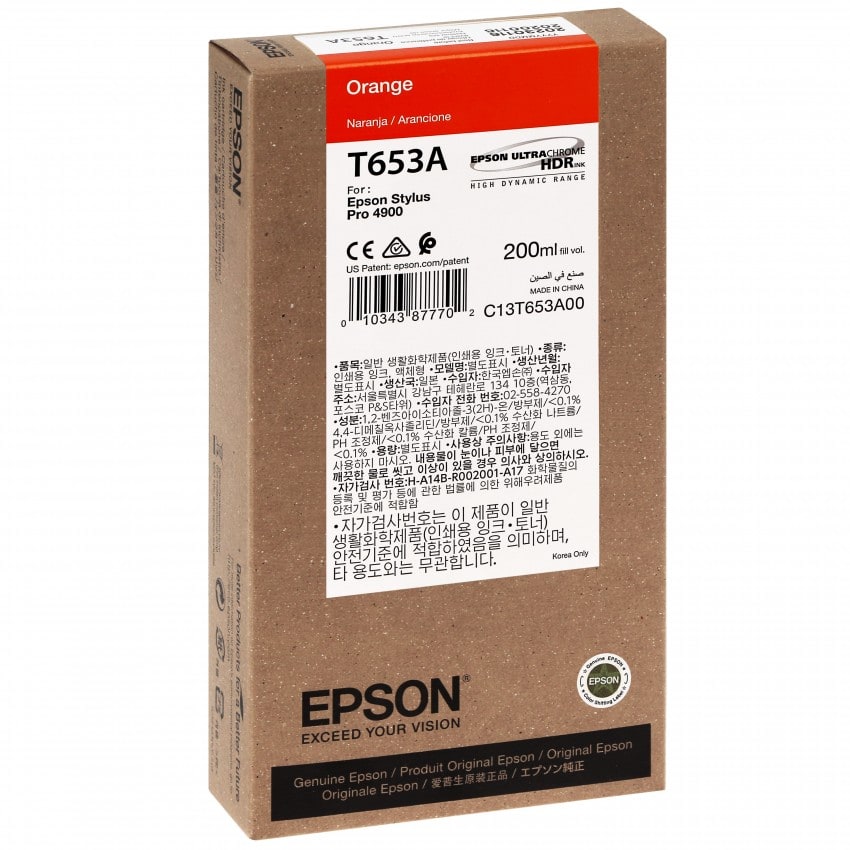 Cartouche d'encre traceur EPSON T653A Pour imprimante 4900 Orange - 200ml
