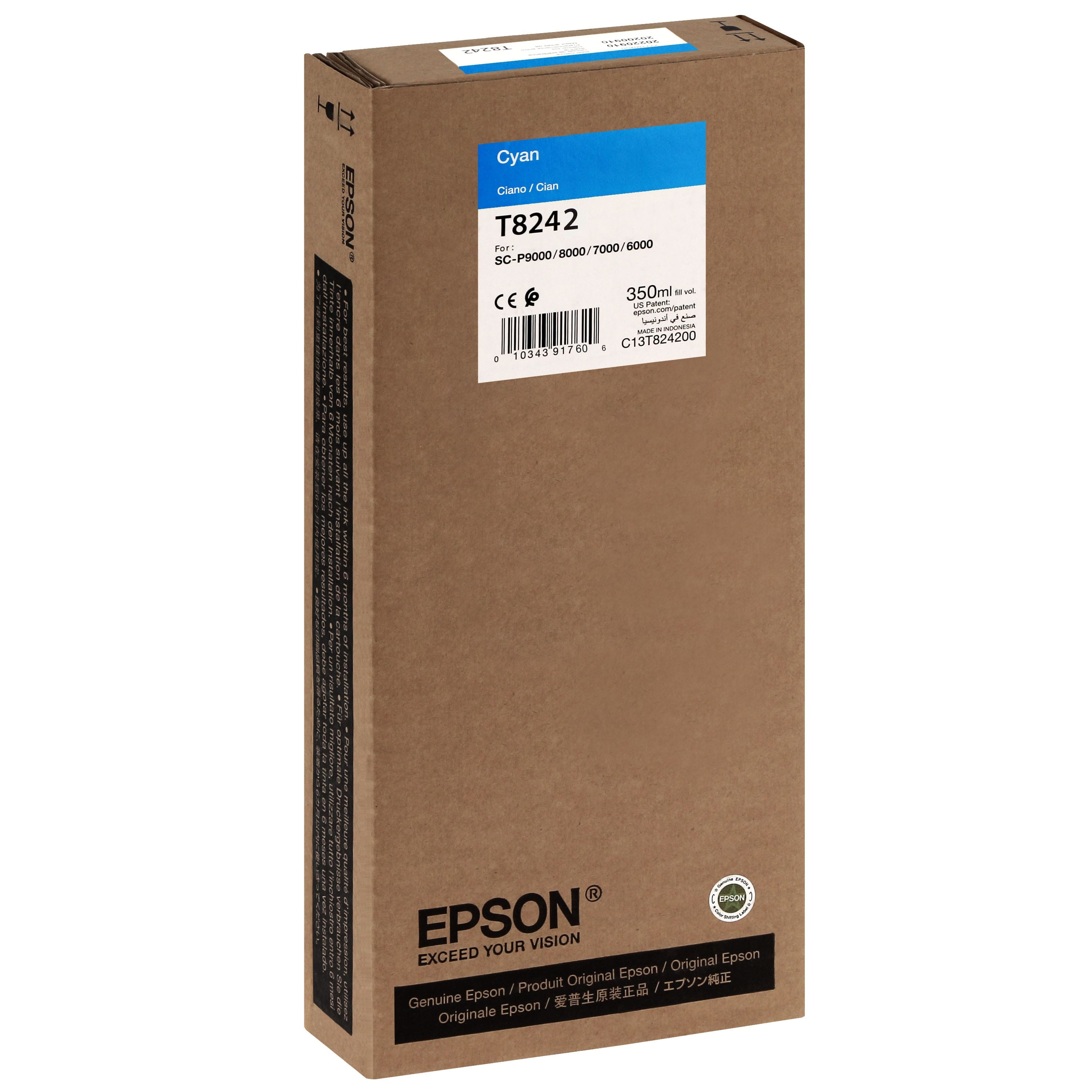 EPSON - Cartouche d'encre traceur T8242 Pour imprimante SC-P6000/7000/7000V/8000/9000/9000V Cyan - 350ml