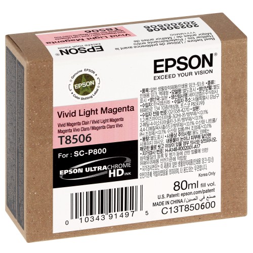 EPSON - Cartouche d'encre traceur SC-P800 - Magenta clair Vivid - 80ml - T8506