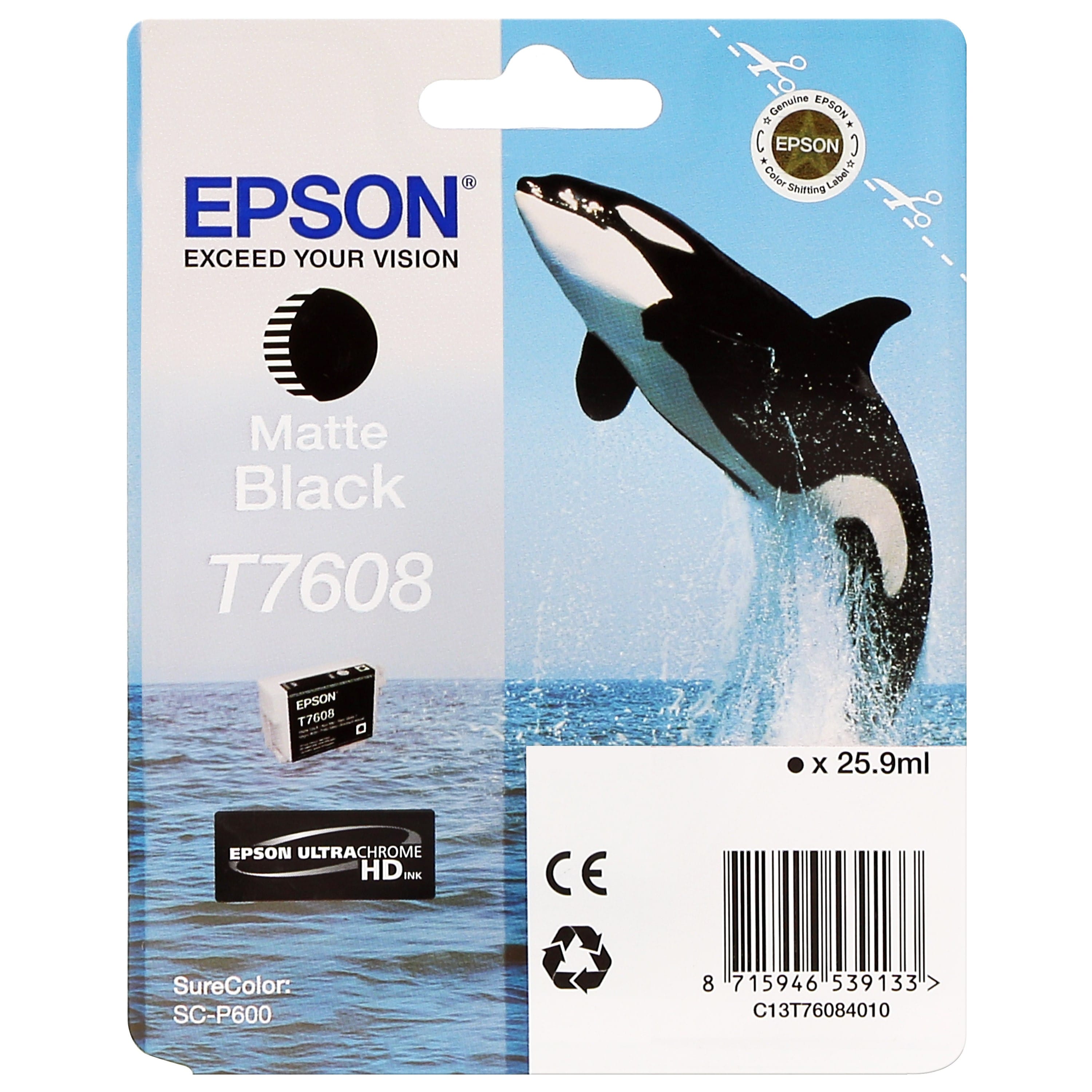 EPSON - Cartouche d'encre traceur SC-P600 - Noir Mat - 25,9ml - T7608