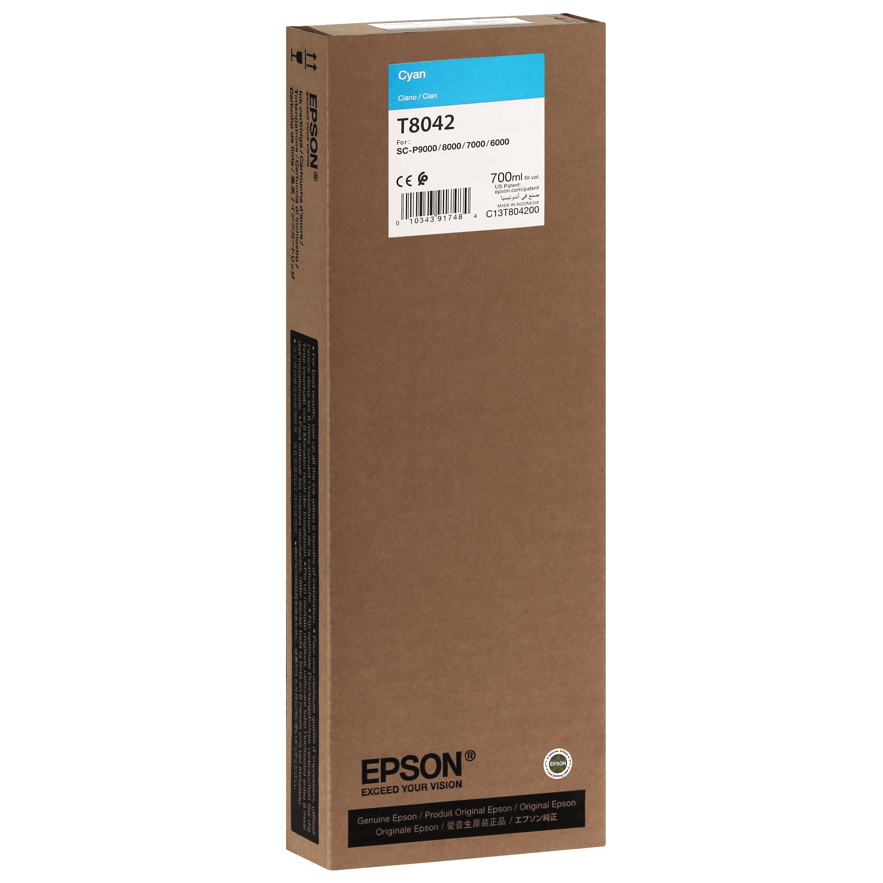 EPSON - Cartouche d'encre traceur T8042 Pour imprimante SC-P6000/7000/7000V/8000/9000/9000V Cyan - 700ml