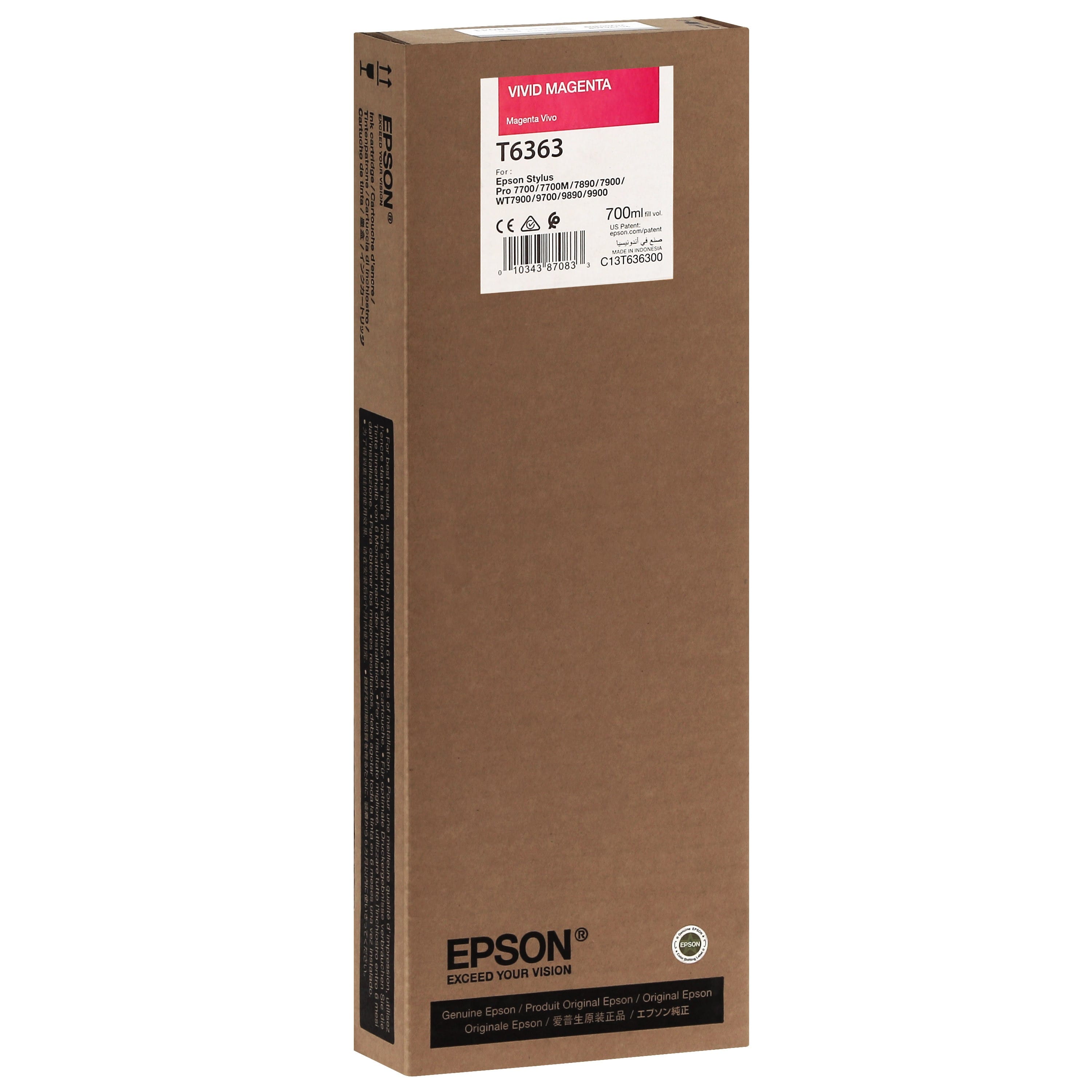 EPSON - Cartouche d'encre traceur T6363 Pour imprimante 7700/9700/7890/9890/7900/9900 Vivid Magenta - 700ml