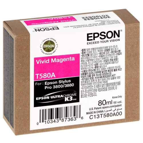 EPSON - Cartouche d'encre traceur T580A Pour imprimante 3880 Vivid Magenta - 80 ml